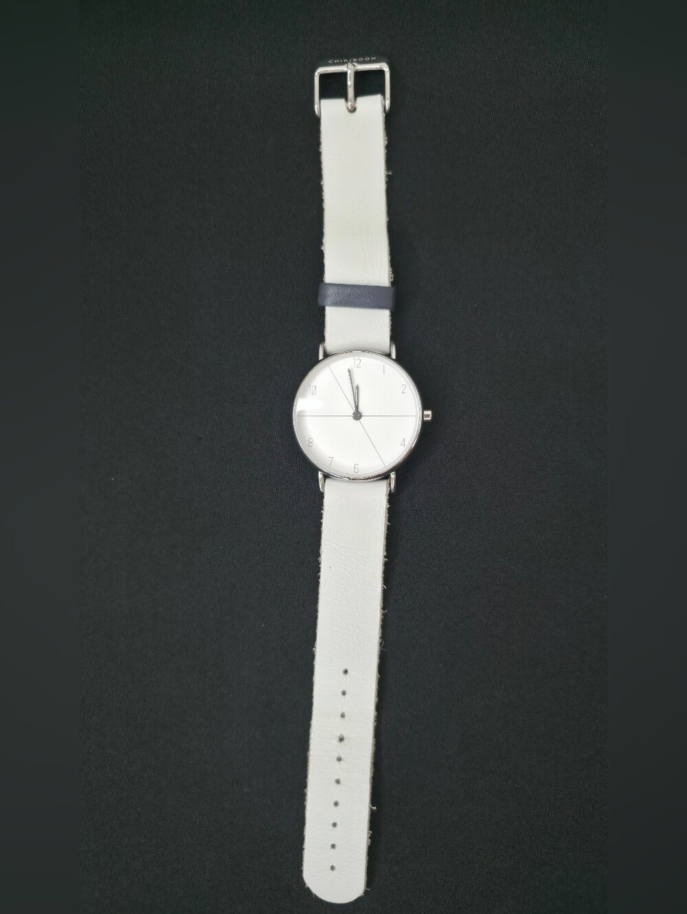 CHIKIBOOM Minimalist 36mm Unisex Quartz Watch White Recycled Leather Strap MINT